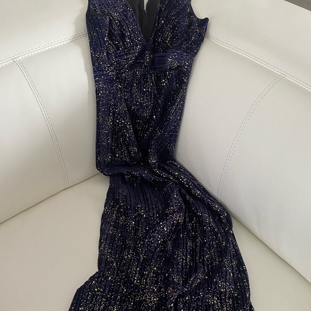 Elegant Navy and Gold Evening Gown